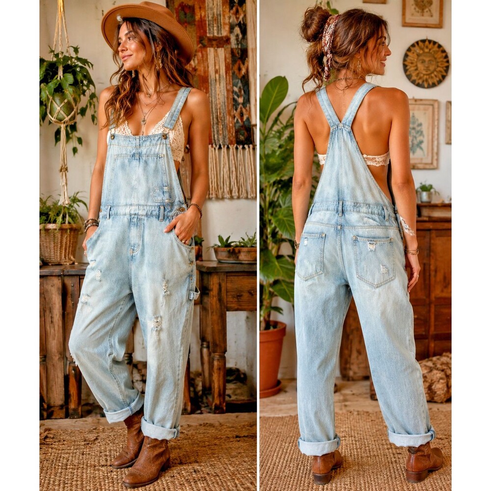 SOKOTOO Light blue Denim Overalls  36 waist, lots of pockets, distressed